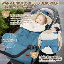 Chancelière pour poussette bébé Joyz 94x48x10 cm bleu jeans en polyester imperméable lavable à 40 grades