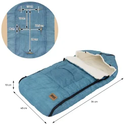 Chancelière pour poussette bébé Joyz 94x48x10 cm bleu jeans en polyester imperméable lavable à 40 grades