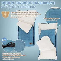 Chancelière pour poussette bébé Joyz 94x48x10 cm bleu jeans en polyester imperméable lavable à 40 grades