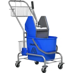 Chariot de lavage chariot de nettoyage professionnel en acier presse à mâchoire seau + rangements bleu