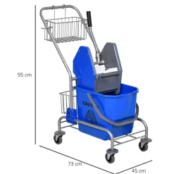 Chariot de lavage chariot de nettoyage professionnel en acier presse à mâchoire seau + rangements bleu