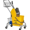 Chariot de lavage chariot de nettoyage professionnel en acier presse à mâchoire seau + rangements jaune