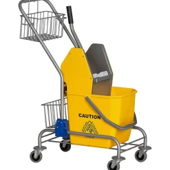 Chariot de lavage chariot de nettoyage professionnel en acier presse à mâchoire seau + rangements jaune
