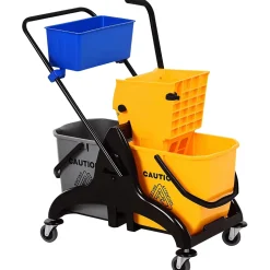Chariot de lavage chariot de nettoyage professionnel presse à mâchoire 2 seaux + rangement jaune bleu