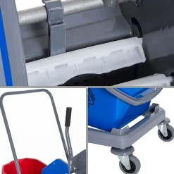 Chariot de lavage chariot de nettoyage professionnel presse à mâchoire 2 seaux 25 L 73L x 45l x 92H cm plastique gris bleu rouge