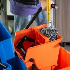 Chariot de lavage chariot de nettoyage professionnel presse à mâchoire 2 seaux + rangement orange bleu