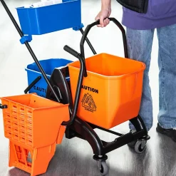 Chariot de lavage chariot de nettoyage professionnel presse à mâchoire 2 seaux + rangement orange bleu