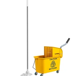 Chariot de ménage chariot de lavage nettoyage professionnel essoreuse latérale seau 20L poignée et serpillère jaune