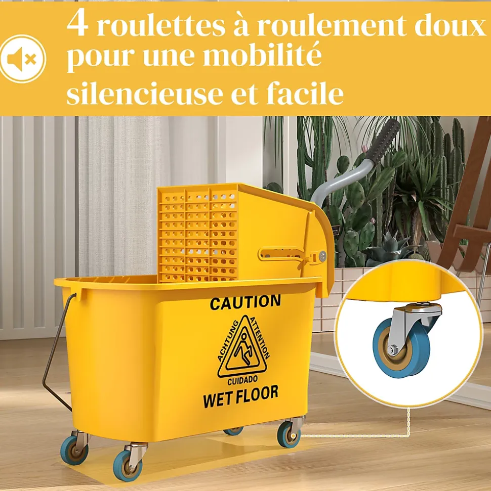 Chariot de ménage chariot de lavage nettoyage professionnel essoreuse latérale seau 20L poignée et serpillère jaune
