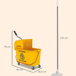 Chariot de ménage chariot de lavage nettoyage professionnel essoreuse latérale seau 20L poignée et serpillère jaune