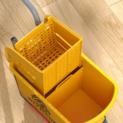 Chariot de ménage chariot de lavage nettoyage professionnel essoreuse latérale seau 20L poignée et serpillère jaune