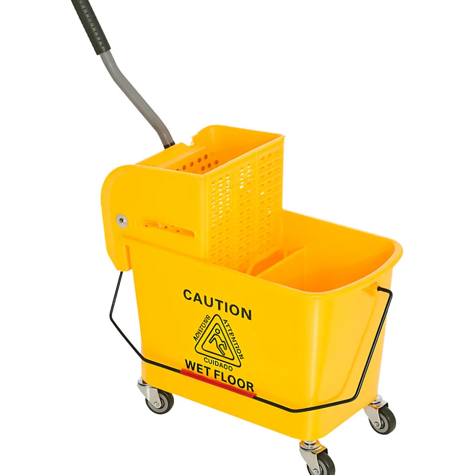 Chariot de nettoyage lavage seau de ménage 20 L avec essoreur et séparateur eau sale propre jaune