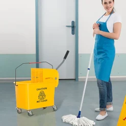 Chariot de nettoyage lavage seau de ménage 20 L avec essoreur et séparateur eau sale propre jaune