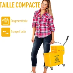 Chariot de nettoyage lavage seau de ménage 20 L avec essoreur et séparateur eau sale propre jaune