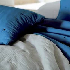 Chemin de lit capitonné en mousseline de coton 80x200 cm ANDROS bleu marine