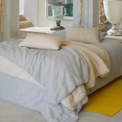 Chemin de lit capitonné en mousseline de coton 80x200 cm ANDROS beige ficelle