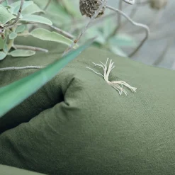 Chemin de lit coton lavé 80x200 cm HONO DÉCO vert kaki