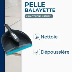 Combiné pelle-balayette caoutchouc Starwax gris et bleu l.22,5 x H.22 x P.9cm