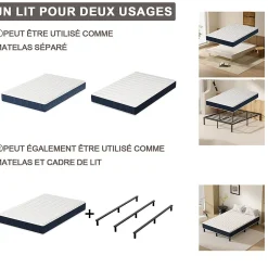 Combinaison lit matelas 120x190 cm, Matelas a mousse+ Cadre de Lit en Fer, Comprenant 9 pieds, Epaisseur du matelas 15 cm