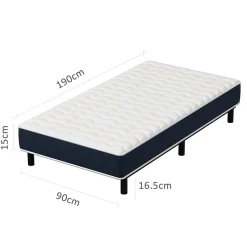 Combinaison lit matelas 90x190 cm, Matelas à Mémoire de Forme + Cadre de Lit en Fer, Comprenant 6 pieds, Epaisseur du matelas 15