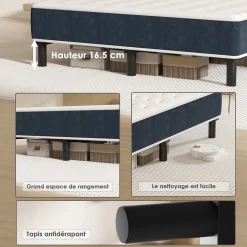 Combinaison lit matelas 140x200 cm, Matelas a mousse+ Cadre de Lit en Fer, Comprenant 9 pieds, Epaisseur du matelas 15 cm