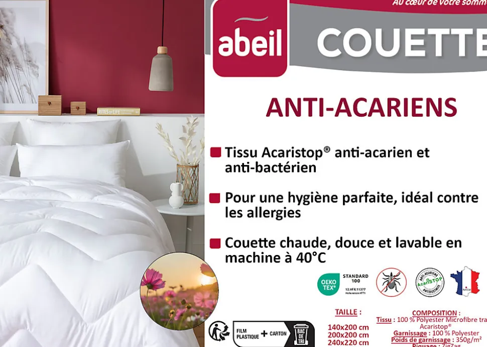 Couette anti-acariens chaude 140 x 200 cm polyester blanc