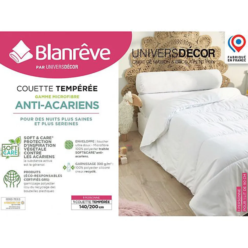 Couette Blanrêve Gamme "Douceur" 140 x 200 cm traité Anti Acarien Soft & care