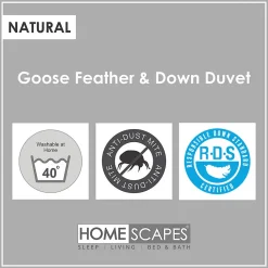 Couette chaude 260 x 220 cm en duvet et plumes d'oie 13.5 Tog - HOMESCAPES