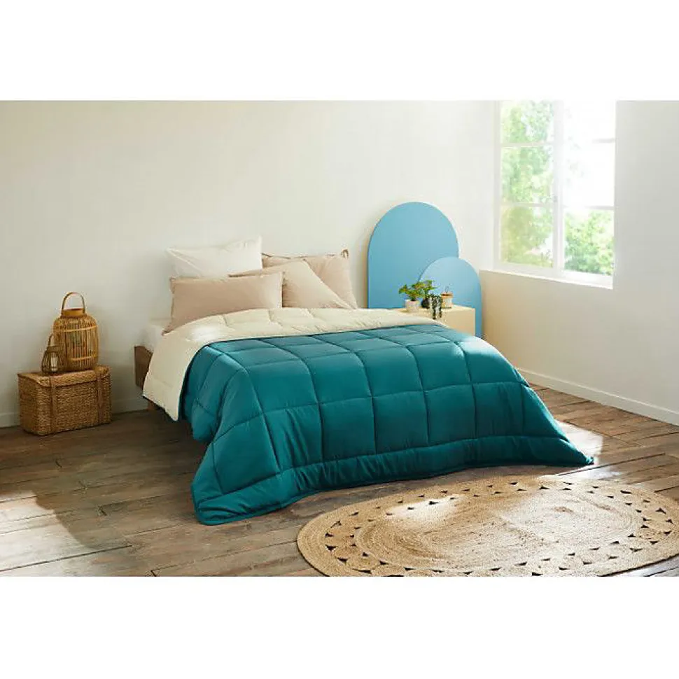 Couette chaude Bicolore Gamme Microfibre "Cocoon Non feu - Norme NF EN ISO 12952" toutes dimensions Toison d'or - cocoon Bleu Paon