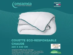 Couette chaude recyclée de DREAMEA en microfibre - 220 x 240 cm - 350 gr/ m² - Biais bleu - ROSA