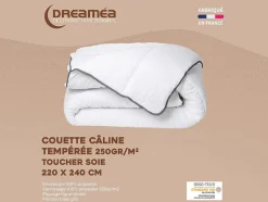 Couette Câline toucher soie 220 x 240 cm - 250 g/m² - Blanc biais gris- BIESYA