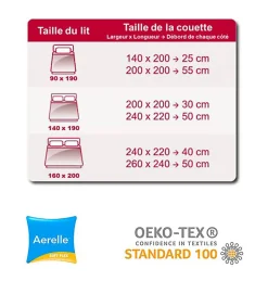 Couette de lit premium tempérée 350g blanc Aerelle soft flex ABEIL Dimension - 200x200