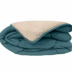 Couette hiver 260x240 cm COCOON BICOLORE Bleu paon/Galet garnissage fibre polyester 400g/m2