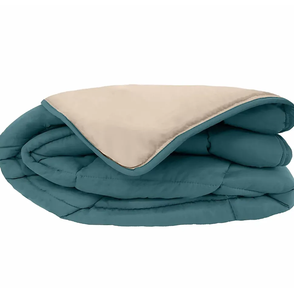 Couette hiver 240x220 cm COCOON BICOLORE Bleu paon/Galet garnissage fibre polyester 400g/m2