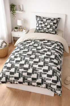 Couette légère imprimée / Uni gris clair - 1 personne 140 x200 - 29186