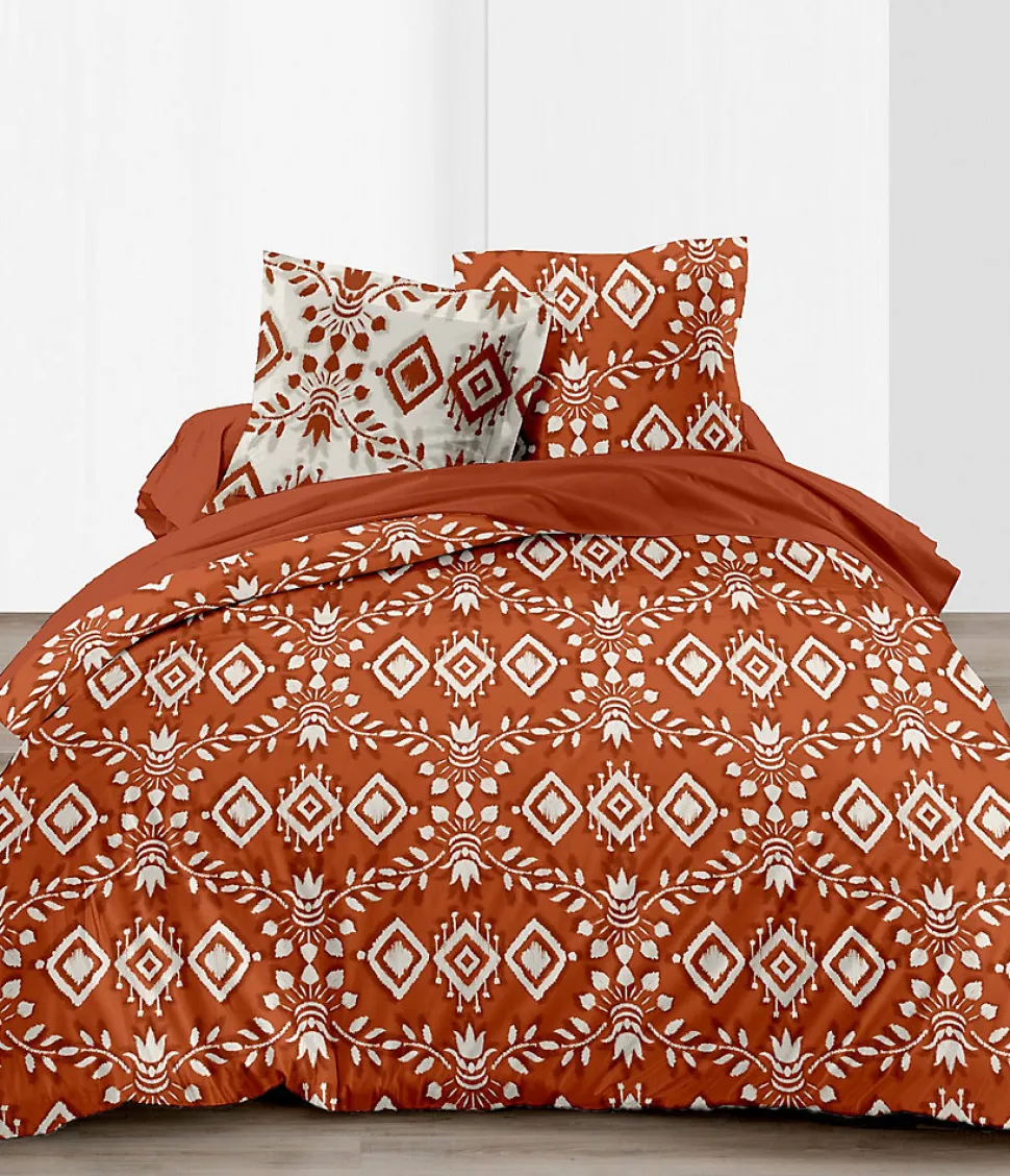 Couette légère imprimée / Uni Terracotta - 1 personne 140 x200 - Toutes saisons - 29187