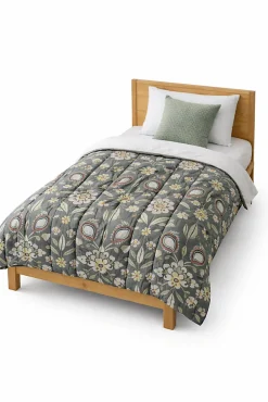 Couette légère imprimée fleurs/ non tissé blanc - 1 personne 140x200 - 14018-1