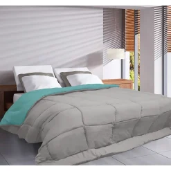 Couette légère réversible bicolore en microfibre 200 gr/m² (200x200 cm - Turquoise)