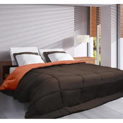 Couette légère réversible bicolore en microfibre 200 gr/m² (240x220 cm - Marron chocolat)