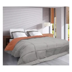 Couette légère réversible bicolore en microfibre 200 gr/m² (200x200 cm - Orange)