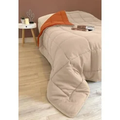 Couette légère réversible bicolore en microfibre 200 gr/m² (200x200 cm - Orange)