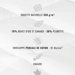 Couette naturelle - Chaude - 70% duvet anti-acarienne 260x240 cm APPALACHES