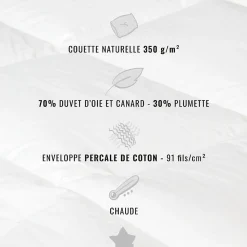 Couette naturelle - Chaude - 70% duvet anti-acarienne 200x200 cm APPALACHES