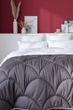Couette tempérée 140 x 200 cm bicolore polyester gris et blanc