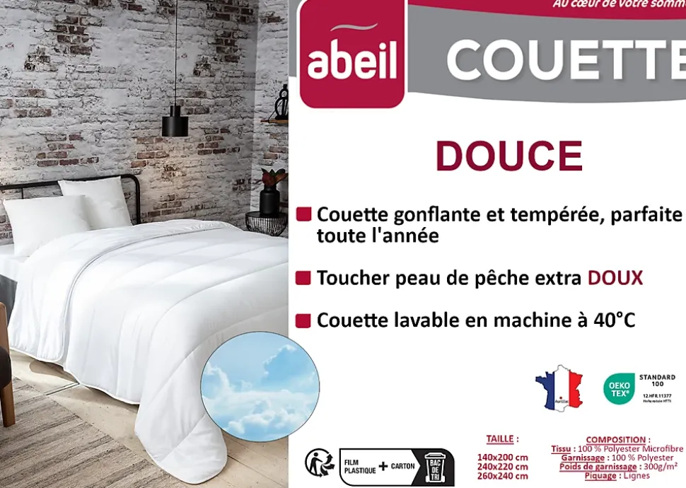 Couette tempérée 140 x 200 cm polyester microfibre blanc 300g/m²