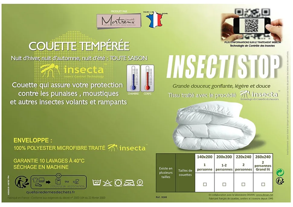 Couette Tempérée Anti Insectes - 1 ou 2 Personnes 200 x 200 - 14922
