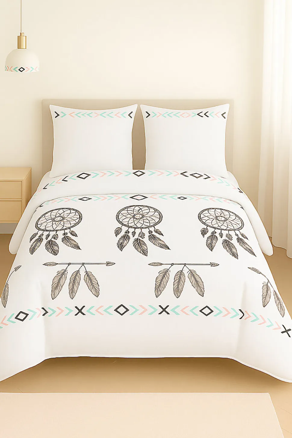 Couette tempérée imprimée attrape rêve noir - 1 ou 2 personnes 200 x 200 - 10742