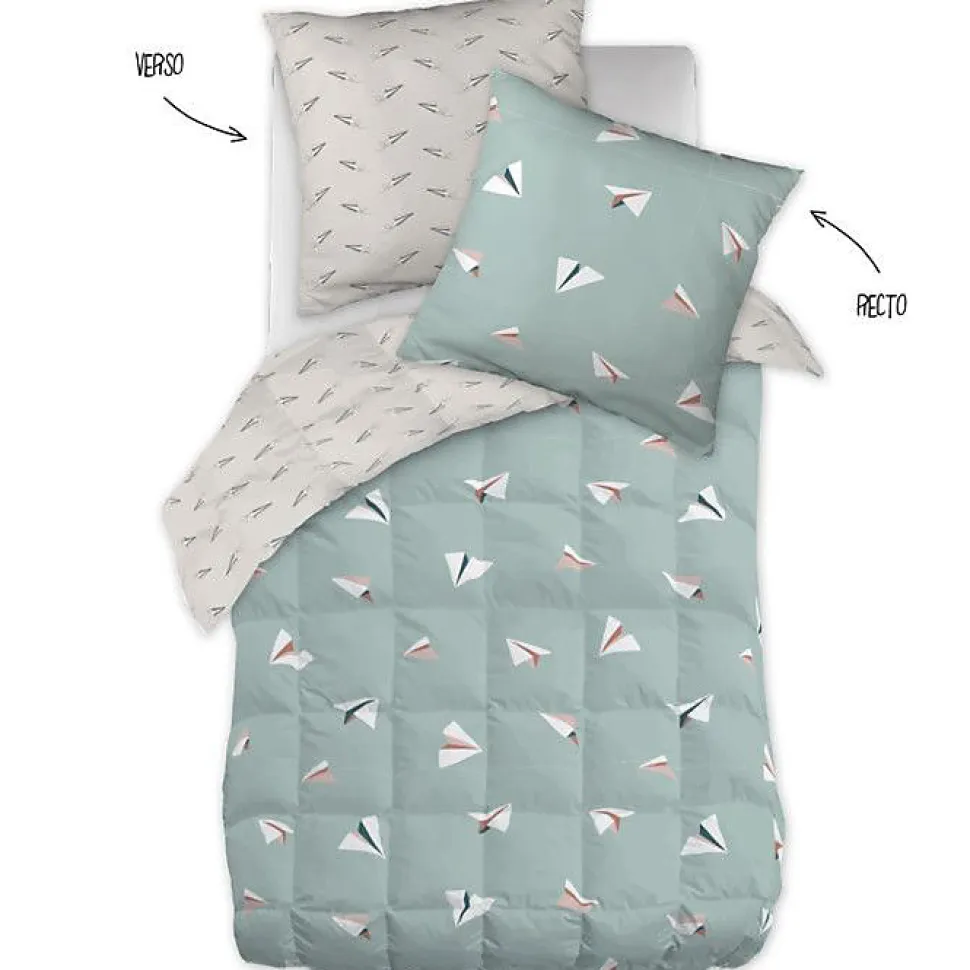 Couette toutes dimensions "Petits Papiers" Réversible 100% Coton / 57 Fils/cm² l'Effet Papillon - - 140 x 200 cm pour lit 1 place