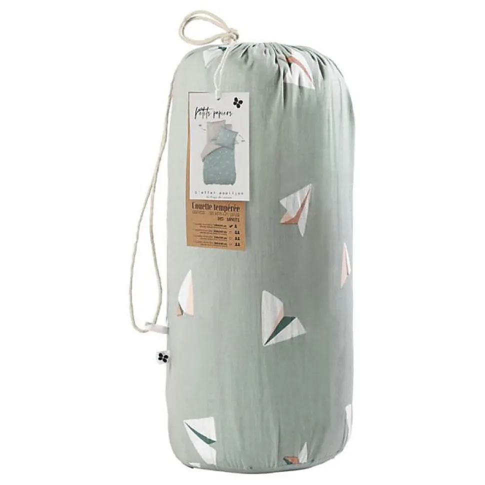 Couette toutes dimensions "Petits Papiers" Réversible 100% Coton / 57 Fils/cm² l'Effet Papillon - - 140 x 200 cm pour lit 1 place