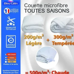 Couette toutes saisons microfibre 140 x 200 cm pour lit 1 place 90 x 190 cm
